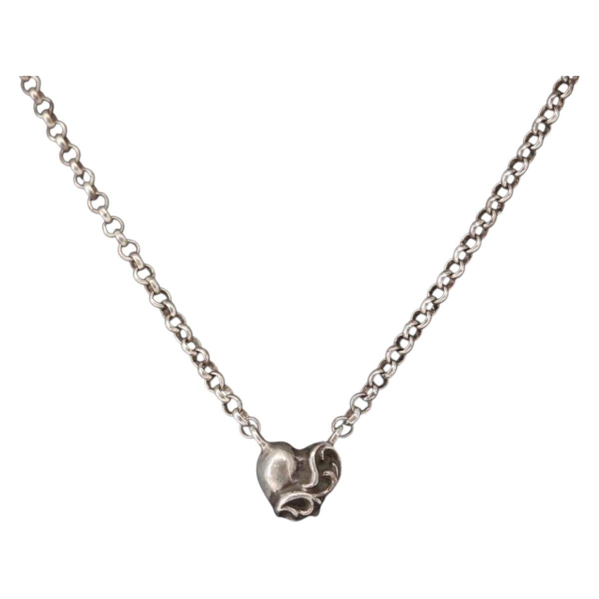 Chrome Hearts Heart Charm with Roll Chain 16 Inch Necklace Ag925 Auth 146387M