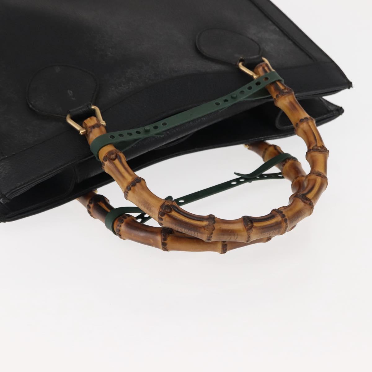 GUCCI Bamboo Hand Bag Leather Black Gold 002 1186 0260 Auth 146413