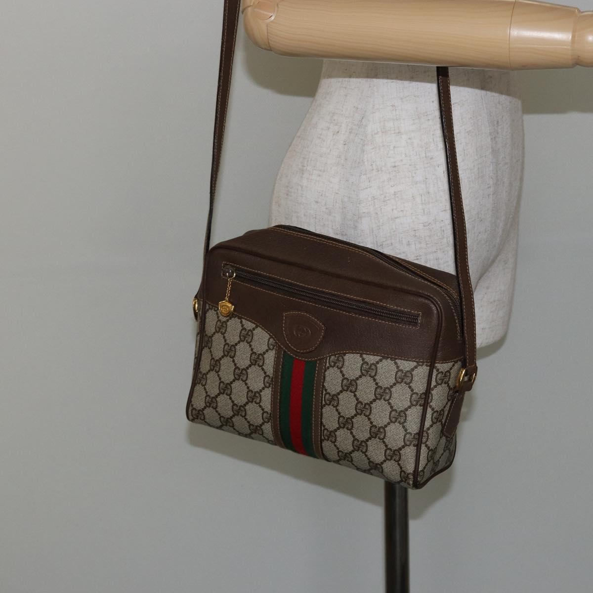 GUCCI GG Supreme Web Sherry Line Bag PVC Beige Gold 001 56 0852 Auth 146414
