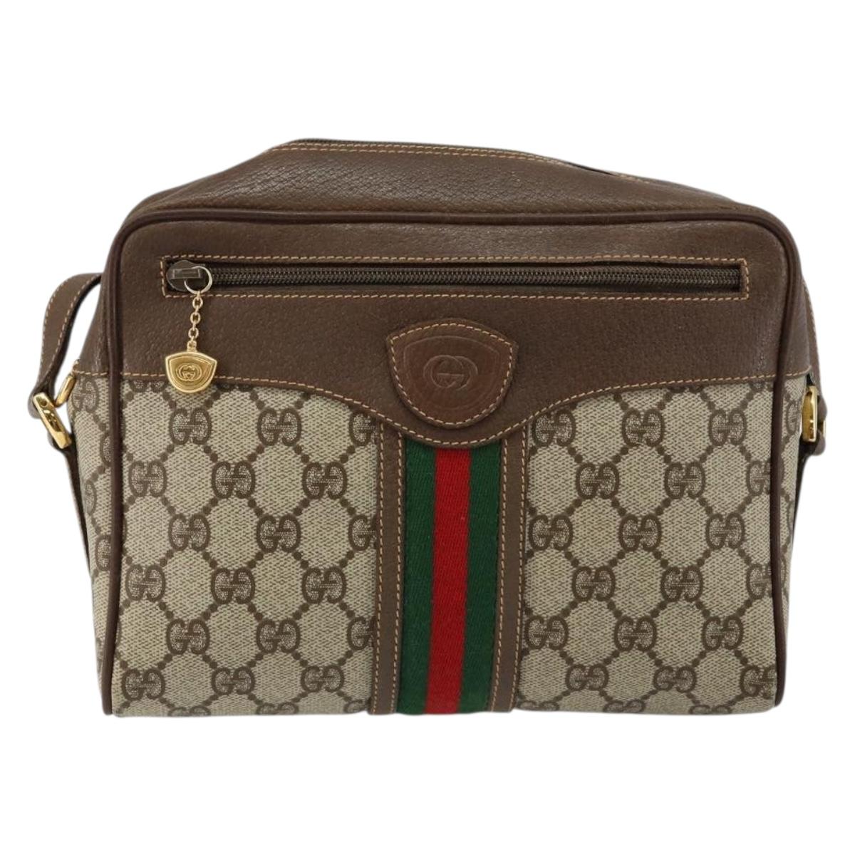 GUCCI GG Supreme Web Sherry Line Bag PVC Beige Gold 001 56 0852 Auth 146414