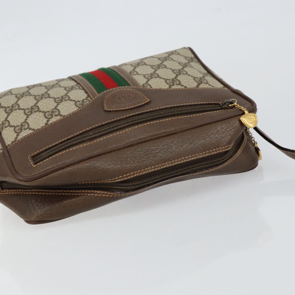 GUCCI GG Supreme Web Sherry Line Bag PVC Beige Gold 001 56 0852 Auth 146414