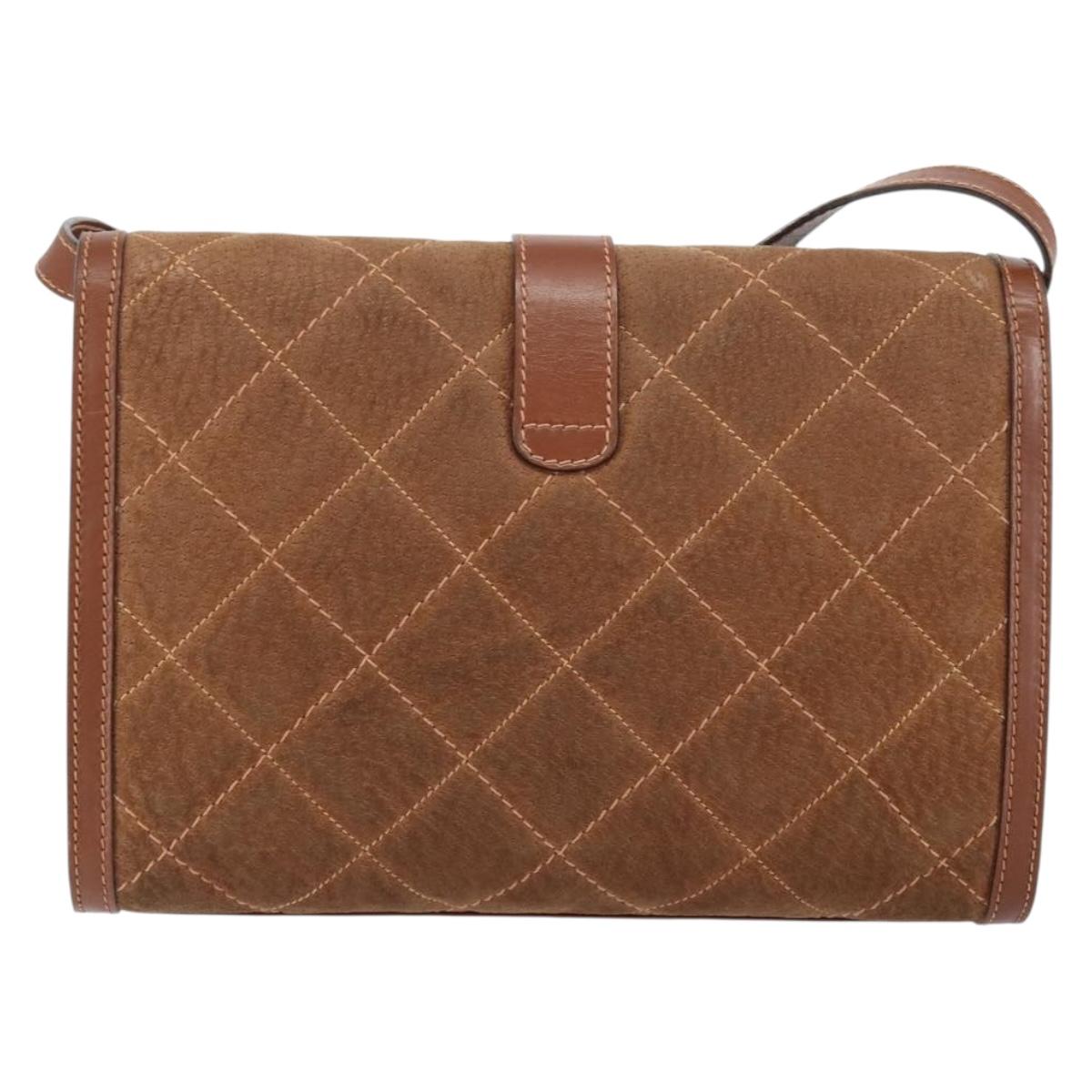 GUCCI Shoulder Bag Suede Leather Brown Gold Auth 146416