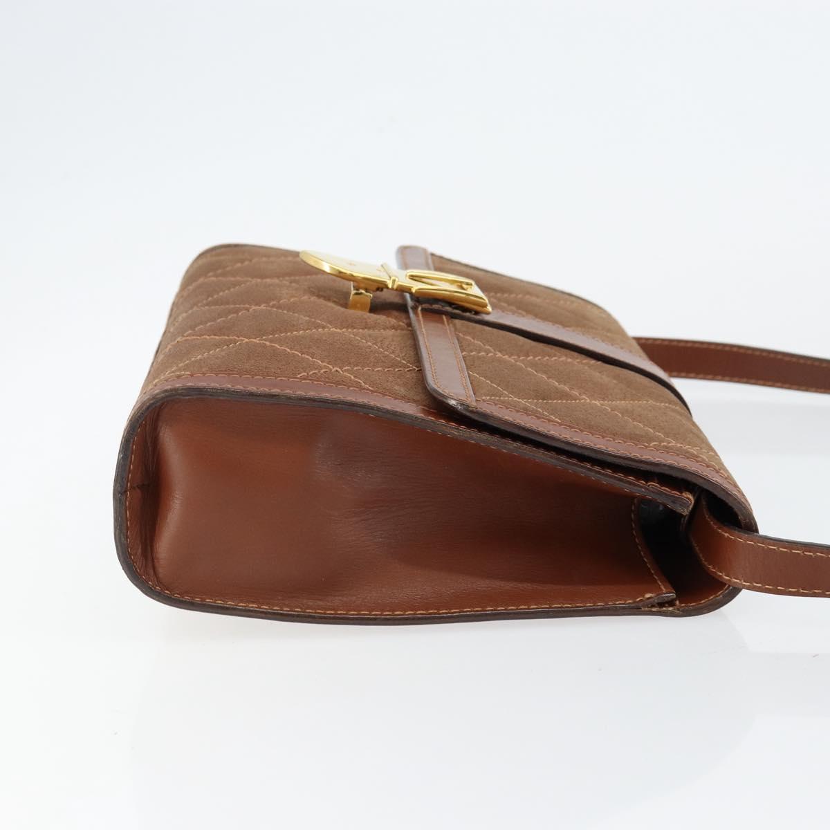 GUCCI Shoulder Bag Suede Leather Brown Gold Auth 146416