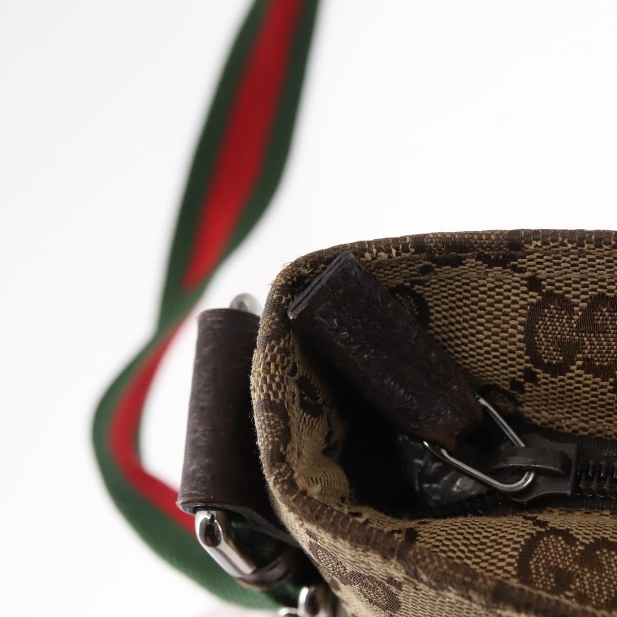 GUCCI GG Canvas Web Sherry Line Shoulder Bag Beige Silver 189749 Auth 146417