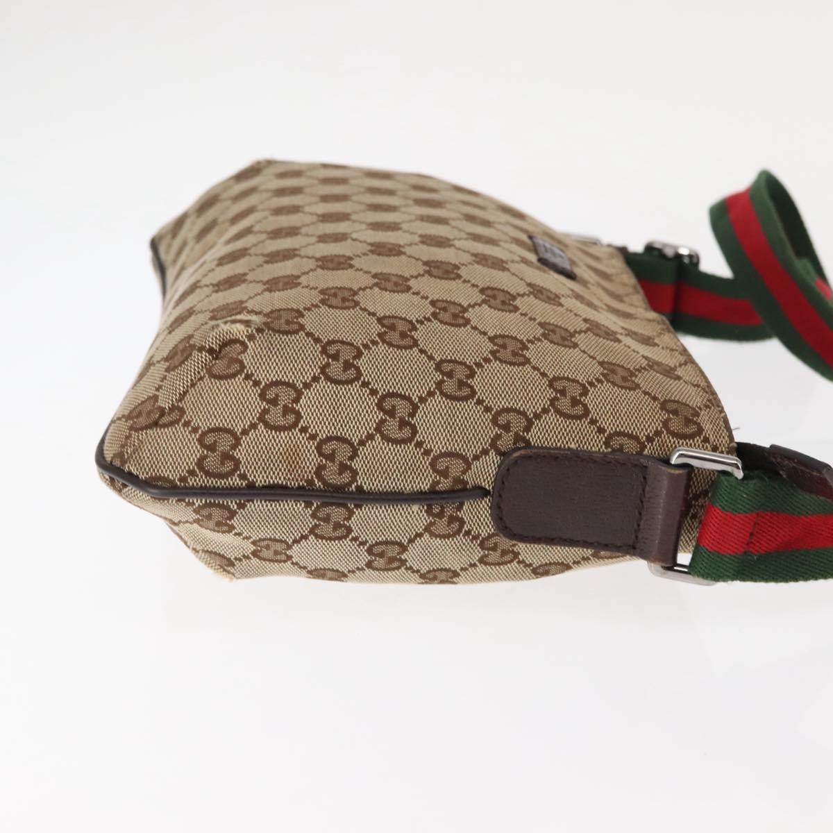 GUCCI GG Canvas Web Sherry Line Shoulder Bag Beige Silver 189749 Auth 146417