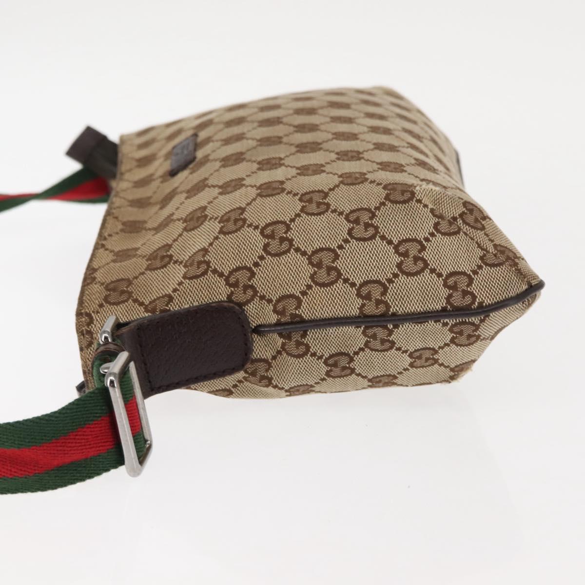 GUCCI GG Canvas Web Sherry Line Shoulder Bag Beige Silver 189749 Auth 146417