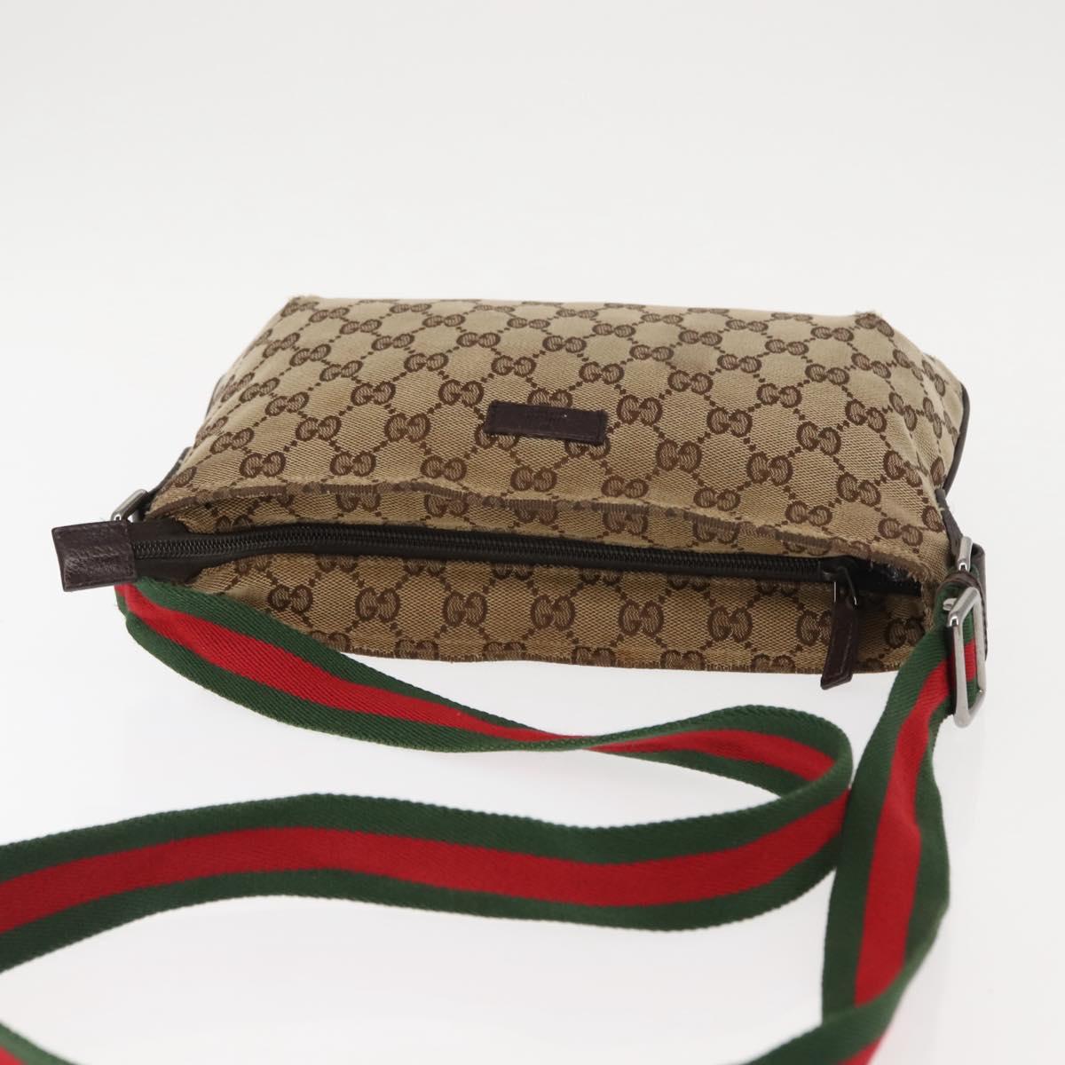 GUCCI GG Canvas Web Sherry Line Shoulder Bag Beige Silver 189749 Auth 146417