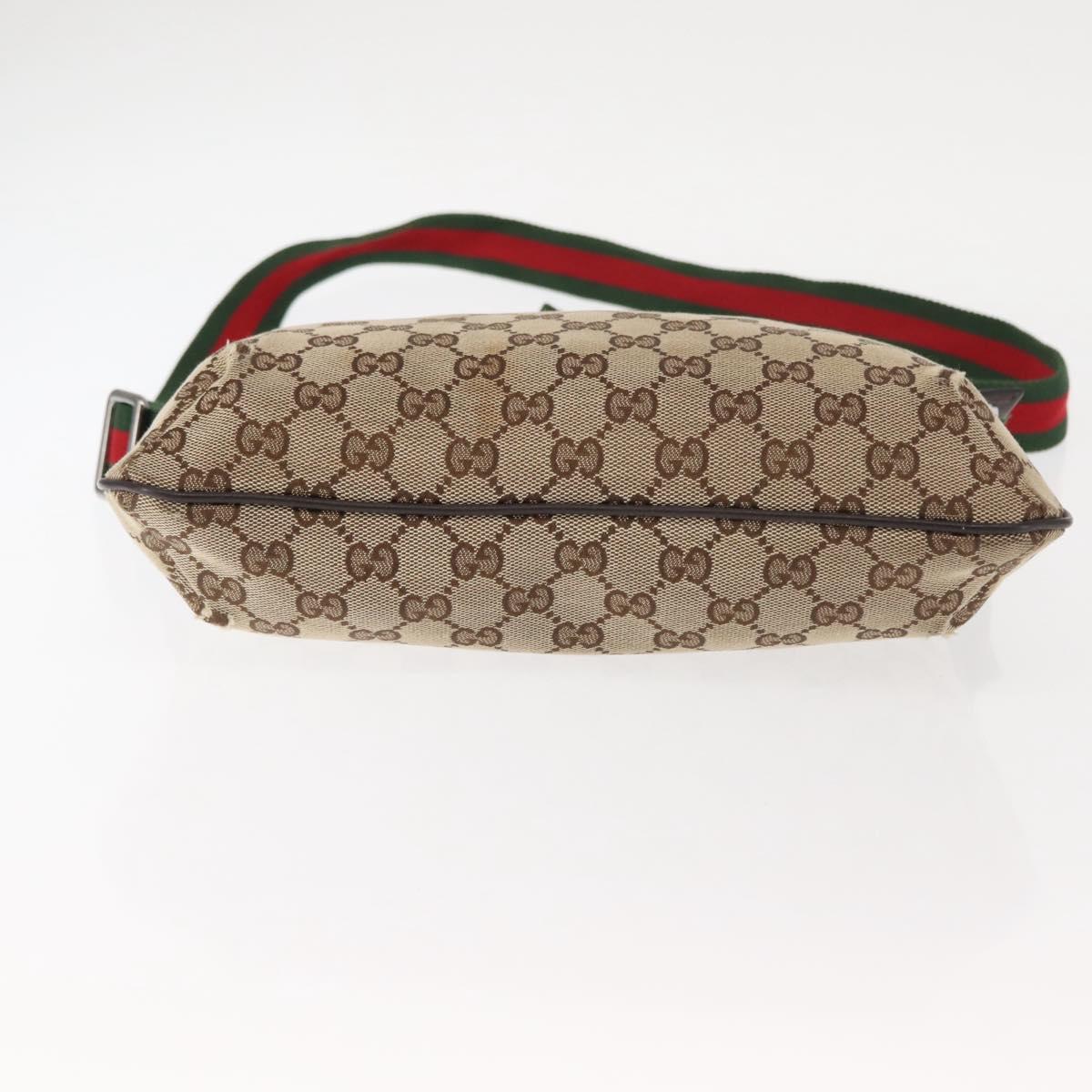 GUCCI GG Canvas Web Sherry Line Shoulder Bag Beige Silver 189749 Auth 146417