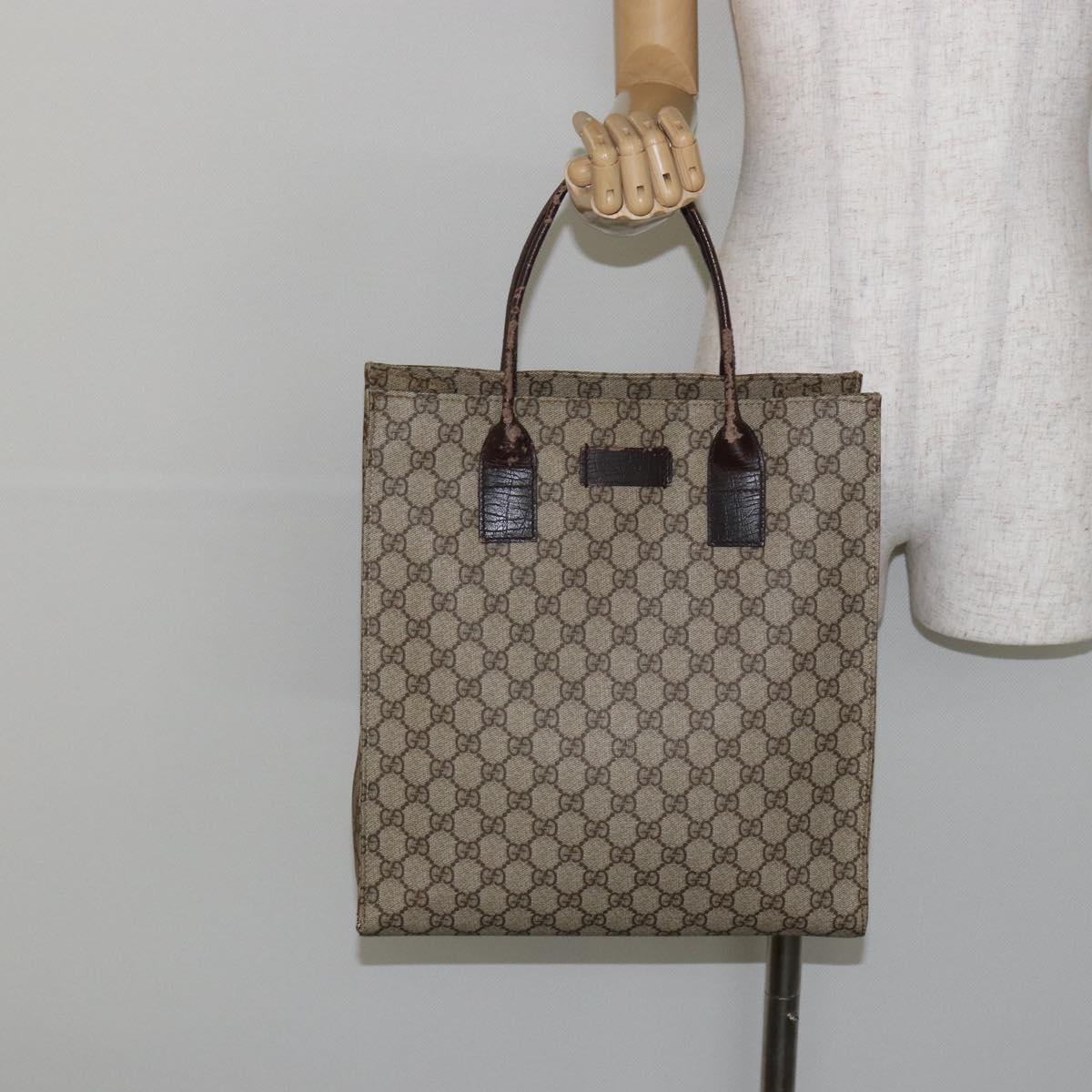 GUCCI GG Supreme Tote Bag PVC Beige Silver 91249 Auth 146418