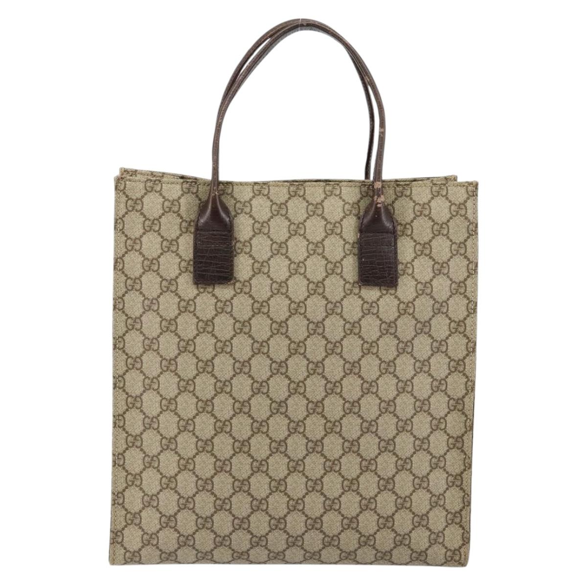 GUCCI GG Supreme Tote Bag PVC Beige Silver 91249 Auth 146418