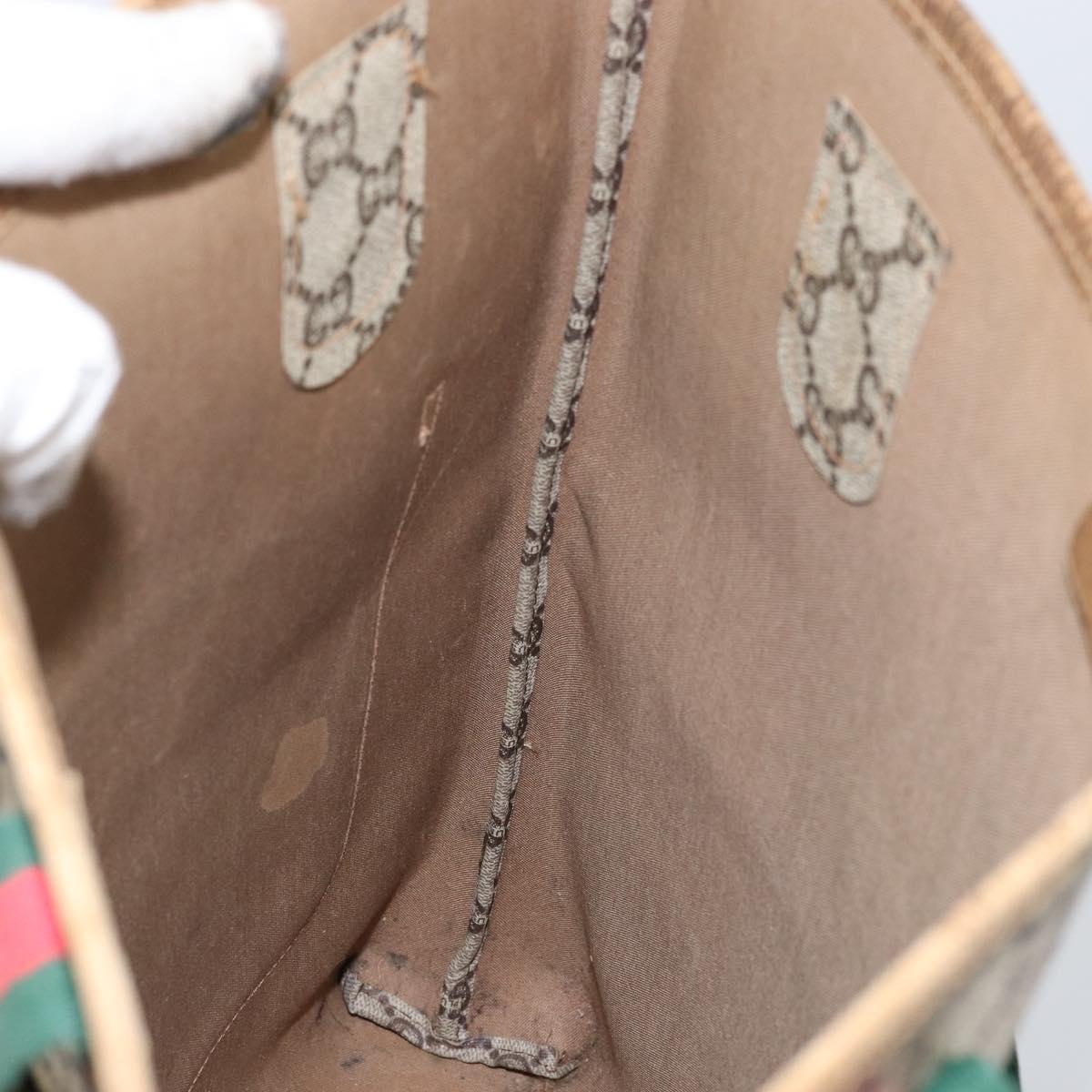 GUCCI GG Plus Supreme Web Sherry Line Tote Bag PVC Beige Gold Auth 146421