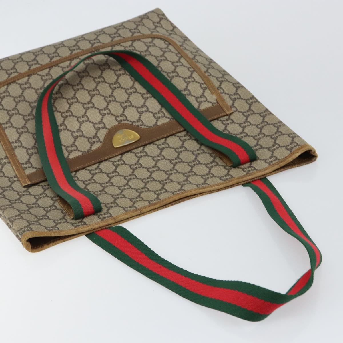 GUCCI GG Plus Supreme Web Sherry Line Tote Bag PVC Beige Gold Auth 146421