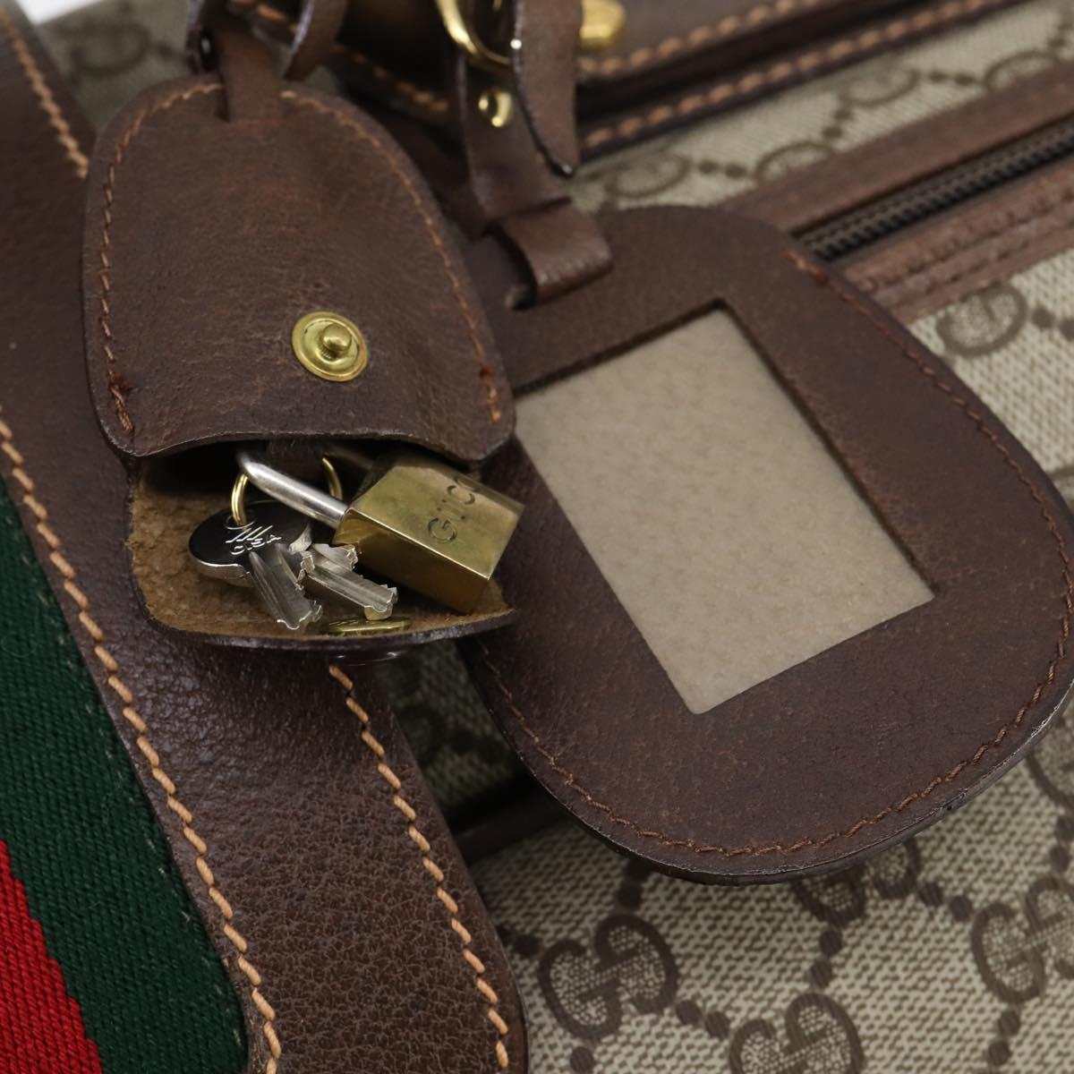 GUCCI GG Supreme Web Sherry Line Travel Bag PVC Beige Gold Auth 146422