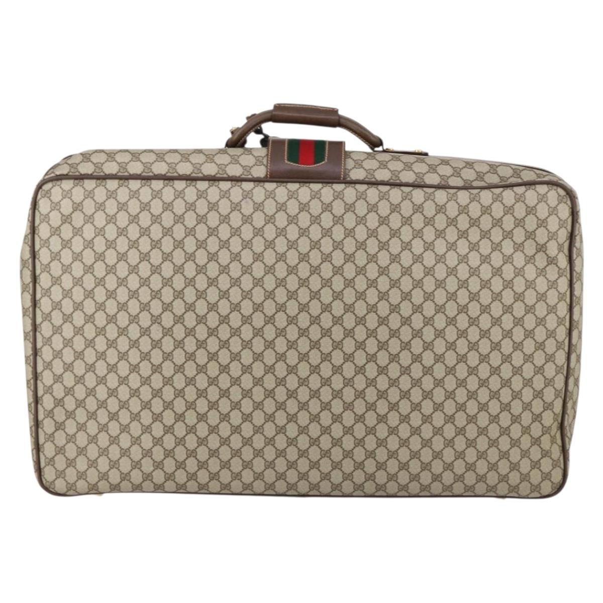 GUCCI GG Supreme Web Sherry Line Travel Bag PVC Beige Gold Auth 146422