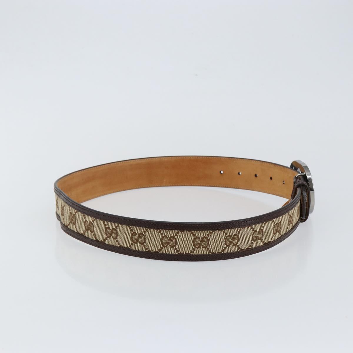 GUCCI GG Canvas Interlocking Belt 37.4"" Beige Silver 114876 Auth 146423