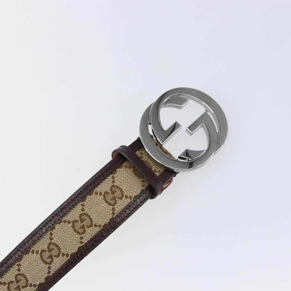 GUCCI GG Canvas Interlocking Belt 37.4"" Beige Silver 114876 Auth 146423