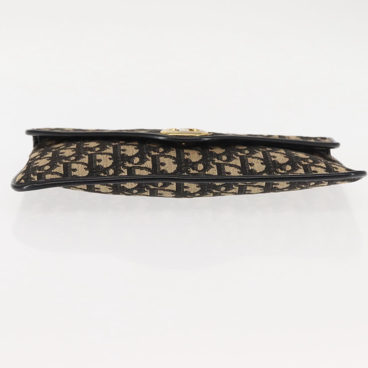 Christian Dior Trotter Canvas Chain Clutch Bag Navy Gold Auth 146425