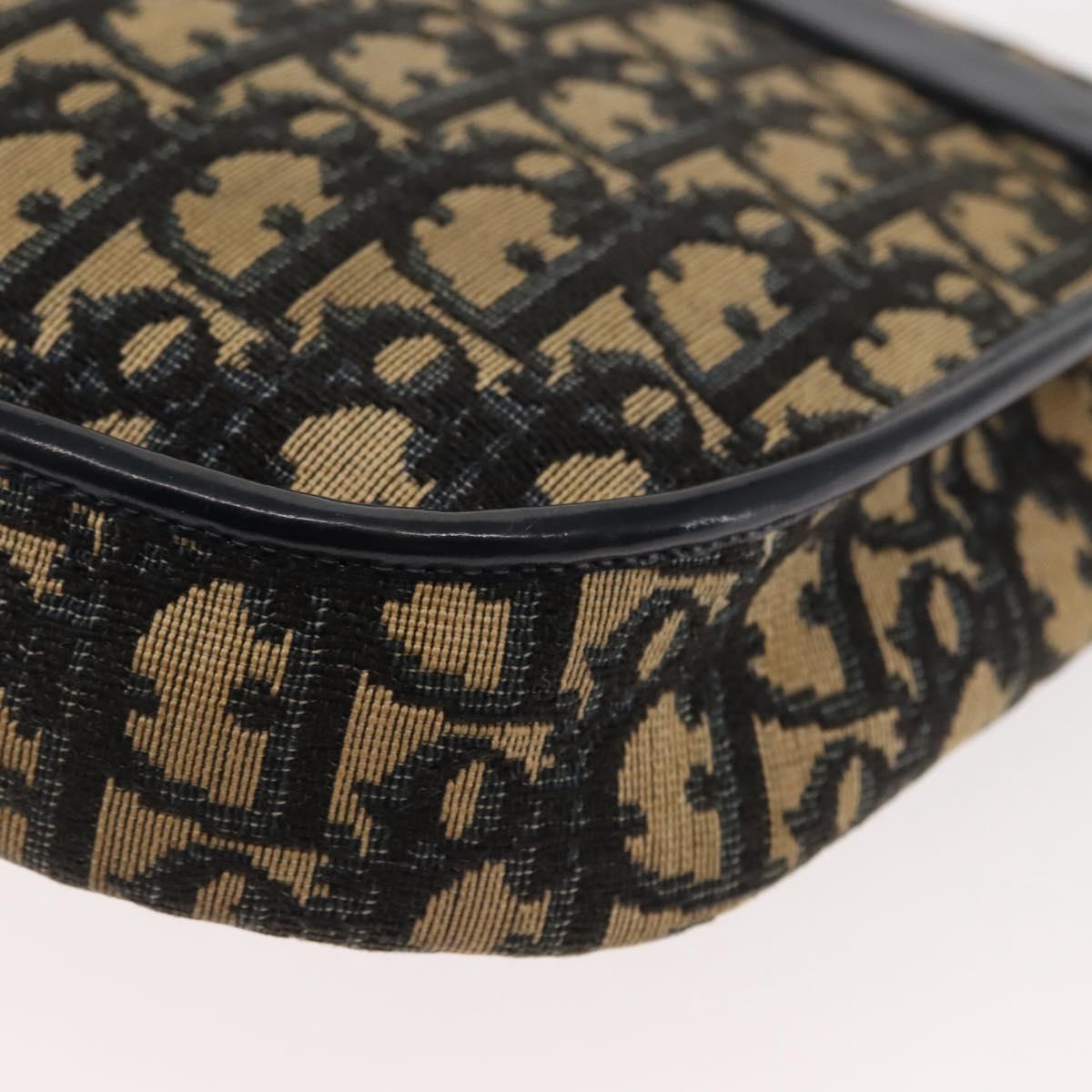 Christian Dior Trotter Canvas Shoulder Bag Navy Gold Auth 146426