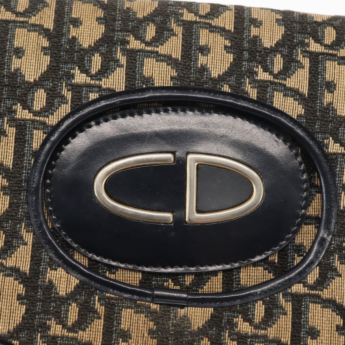 Christian Dior Trotter Canvas Shoulder Bag Navy Gold Auth 146426