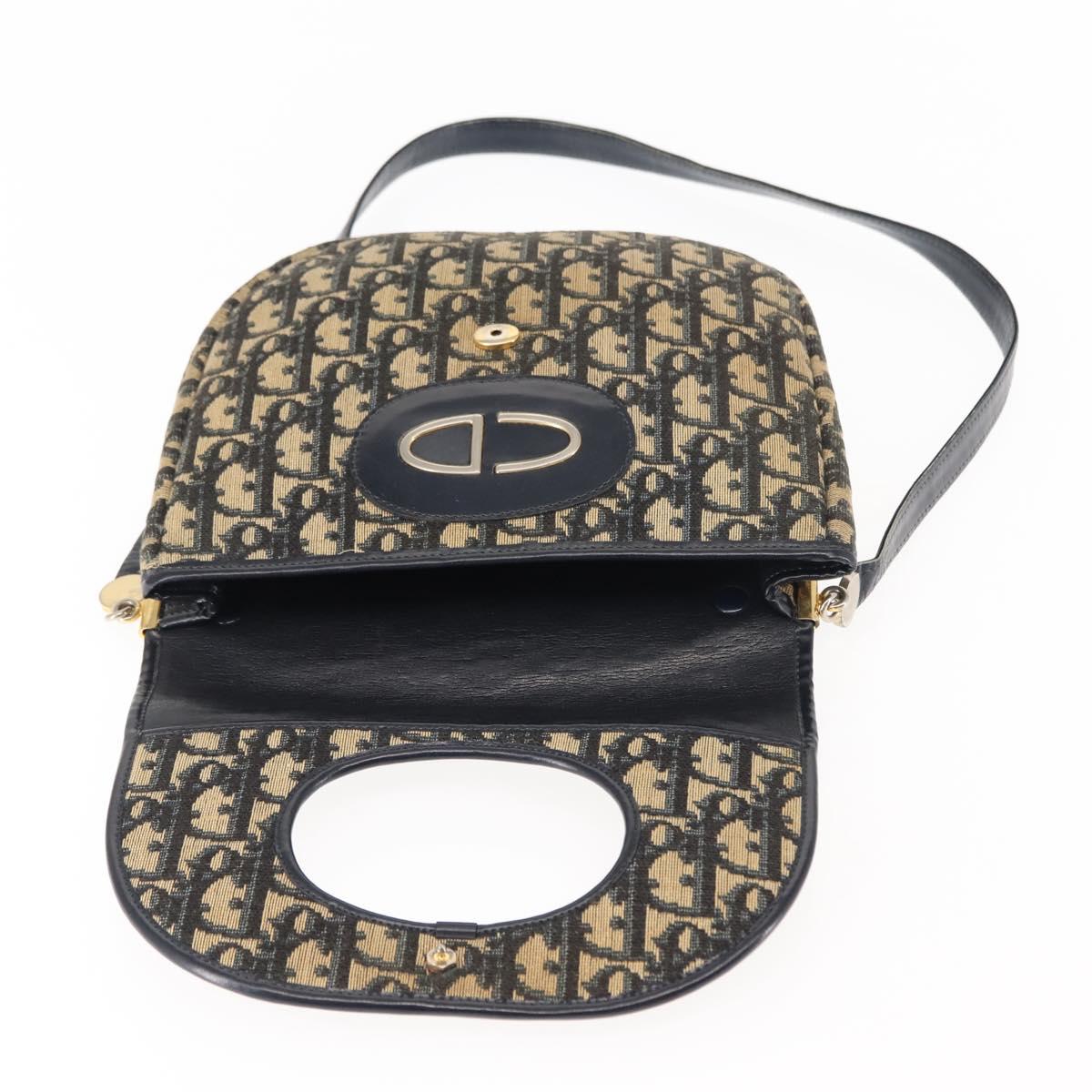 Christian Dior Trotter Canvas Shoulder Bag Navy Gold Auth 146426