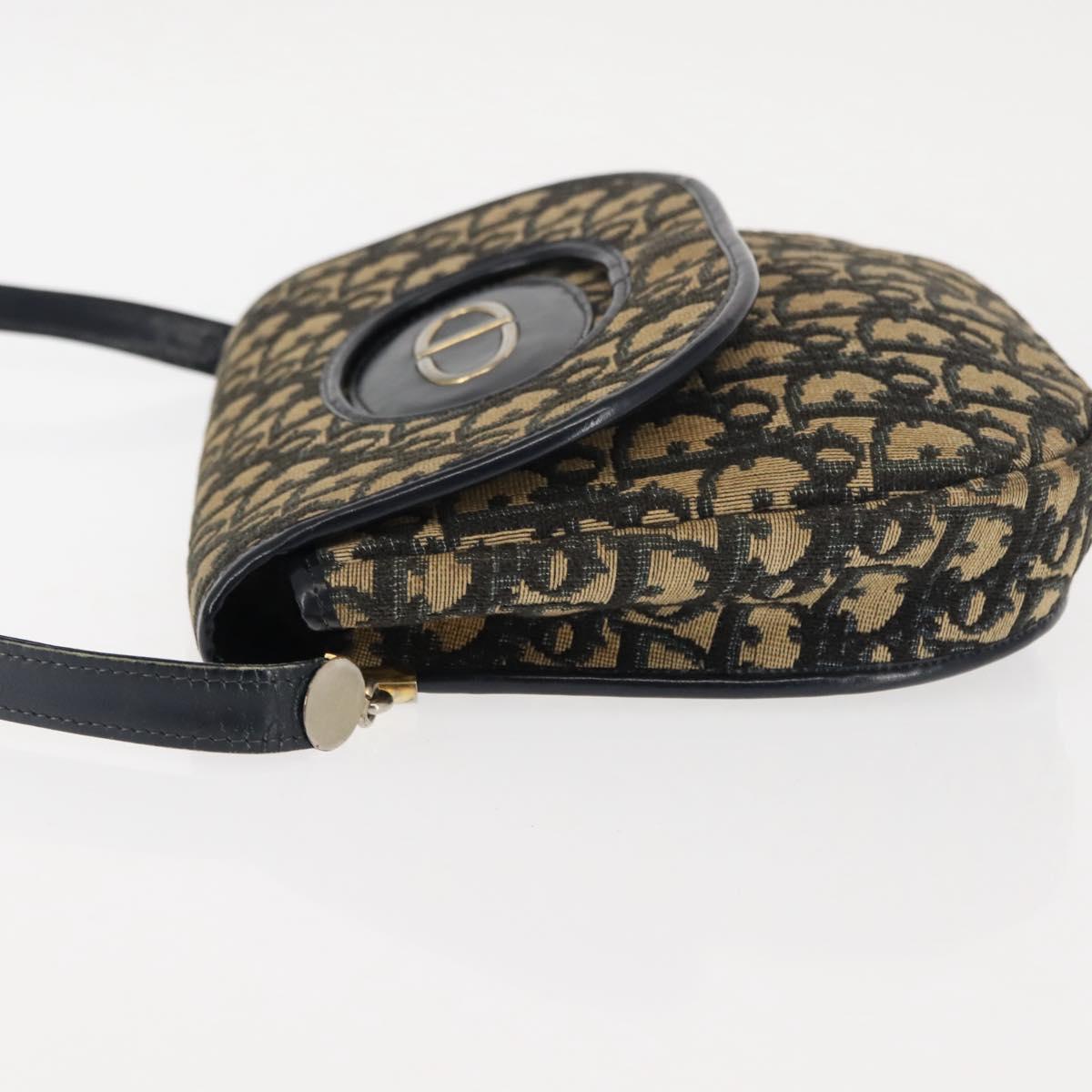 Christian Dior Trotter Canvas Shoulder Bag Navy Gold Auth 146426