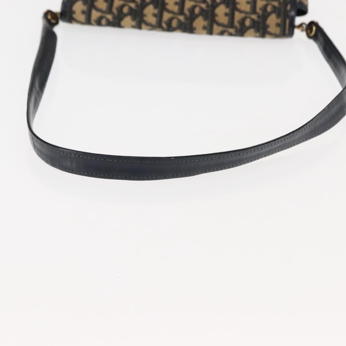 Christian Dior Trotter Canvas Shoulder Bag Navy Gold Auth 146426