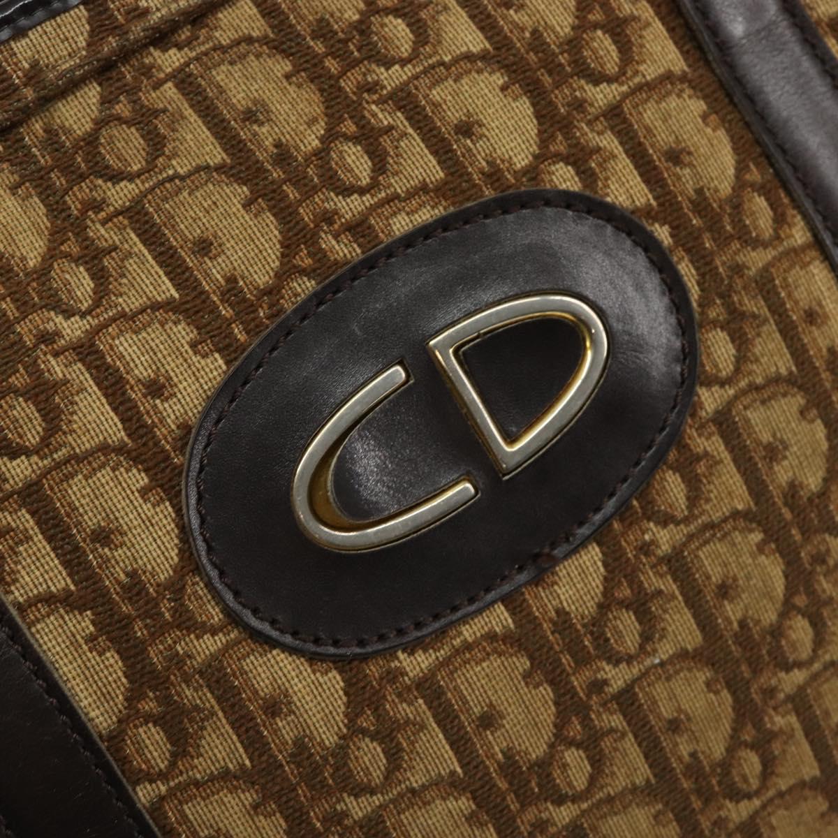 Christian Dior Trotter Canvas Hand Bag Brown Gold Auth 146427