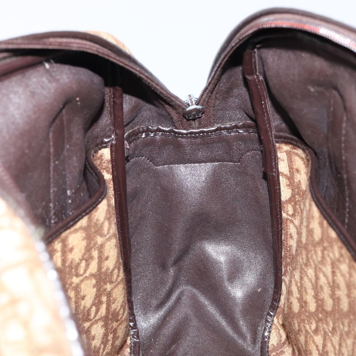 Christian Dior Trotter Canvas Hand Bag Brown Gold Auth 146427