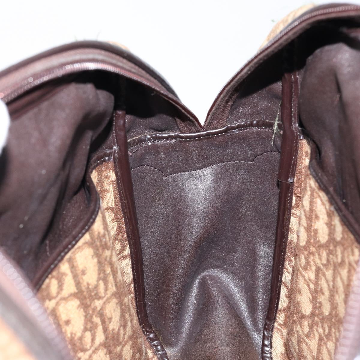 Christian Dior Trotter Canvas Hand Bag Brown Gold Auth 146427