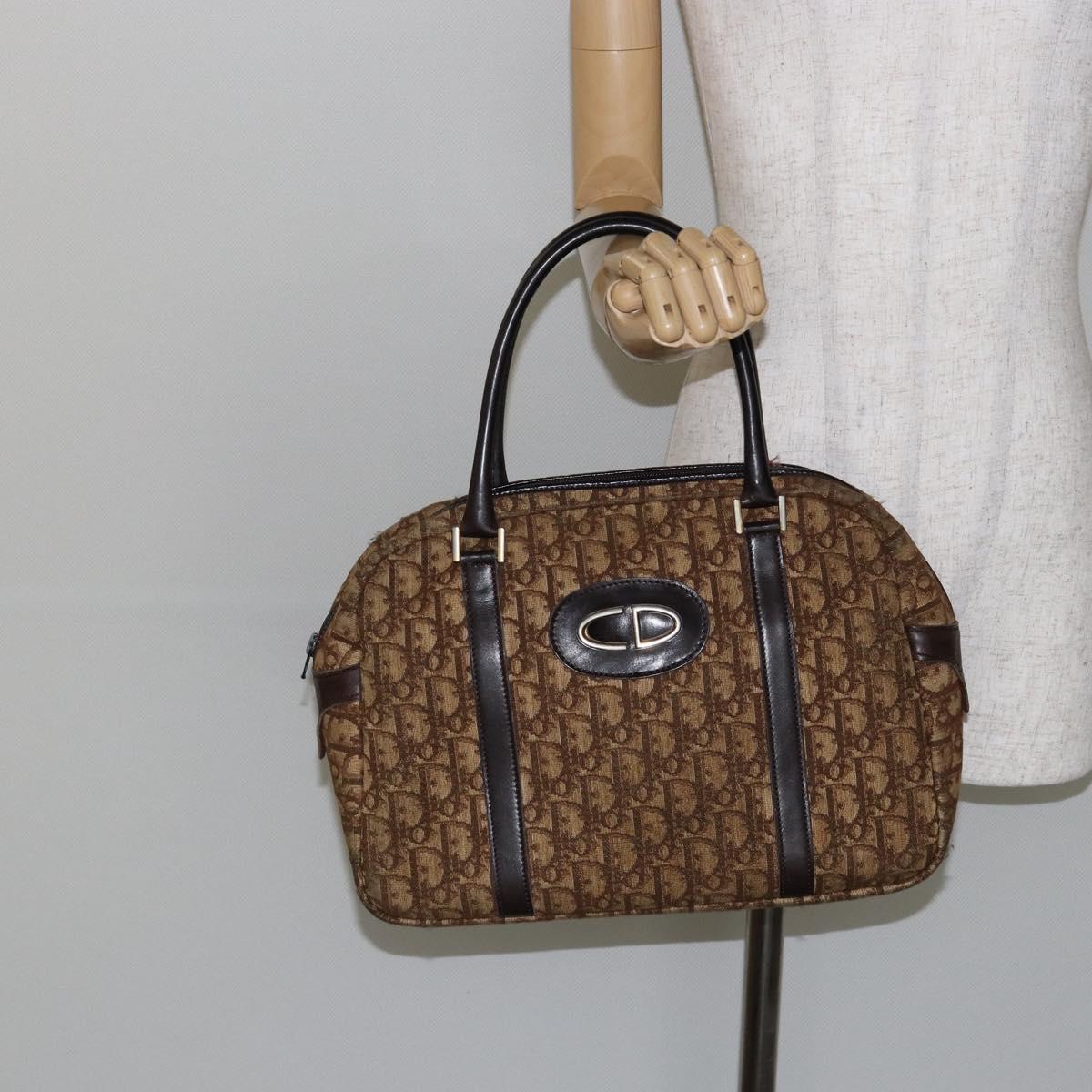 Christian Dior Trotter Canvas Hand Bag Brown Gold Auth 146427