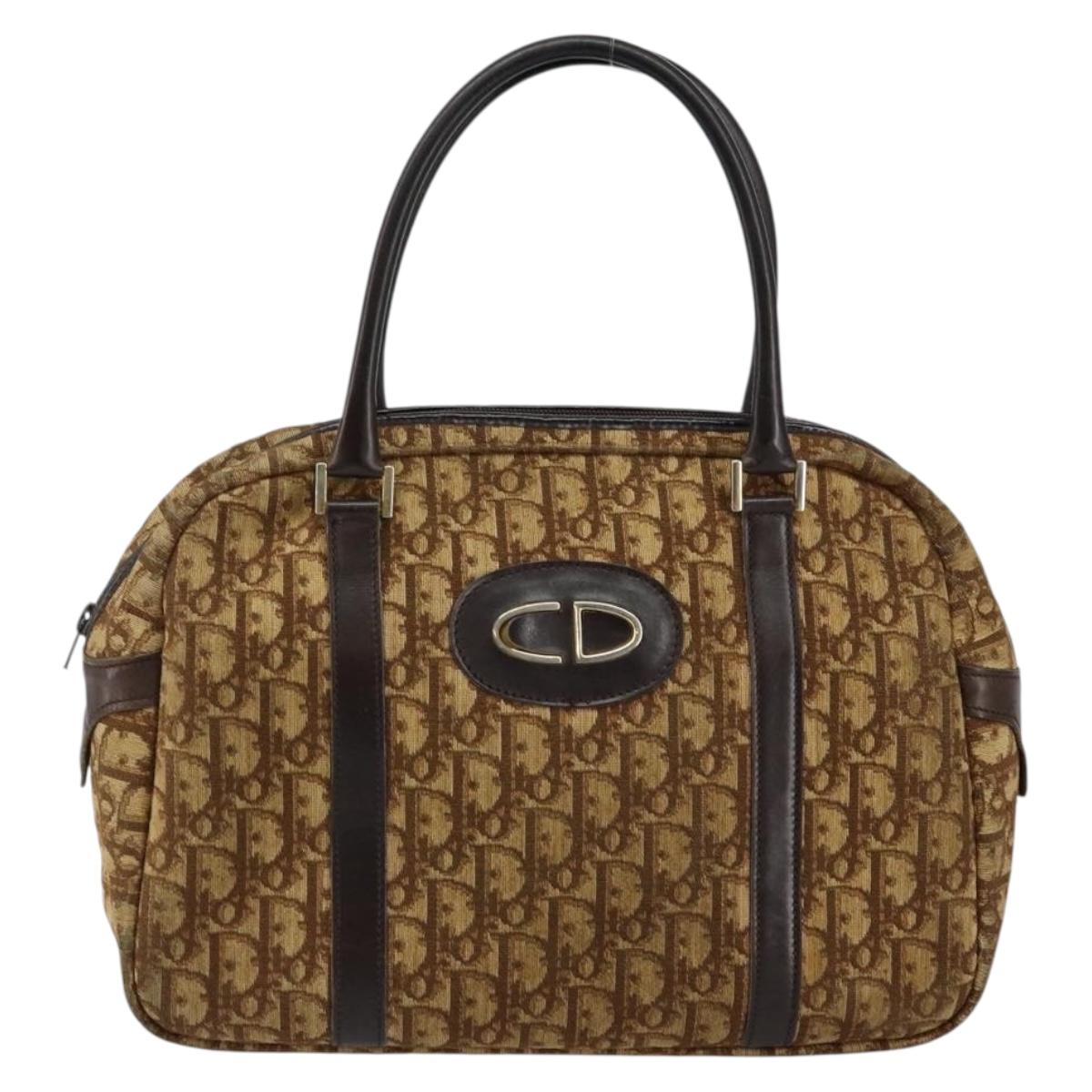 Christian Dior Trotter Canvas Hand Bag Brown Gold Auth 146427