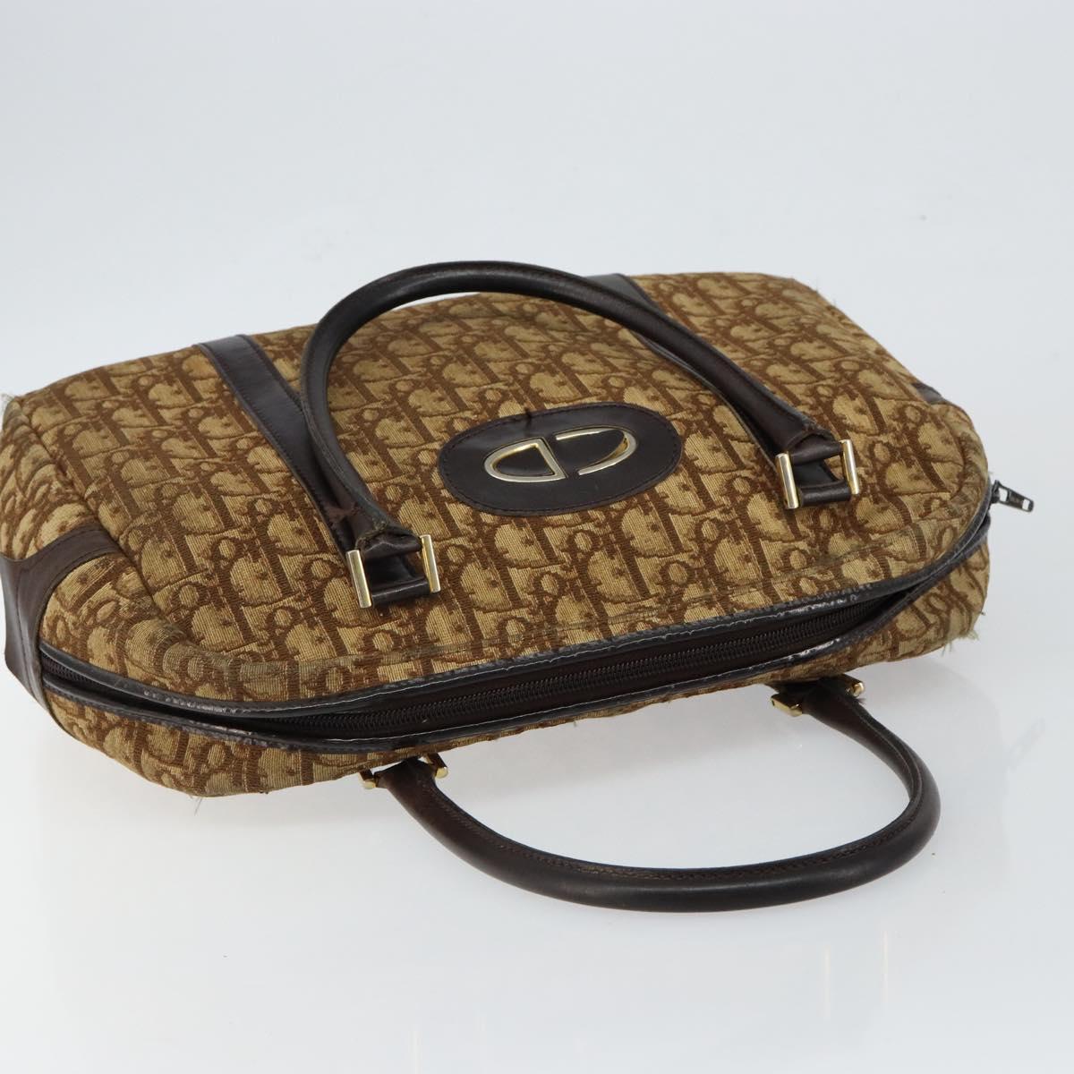Christian Dior Trotter Canvas Hand Bag Brown Gold Auth 146427