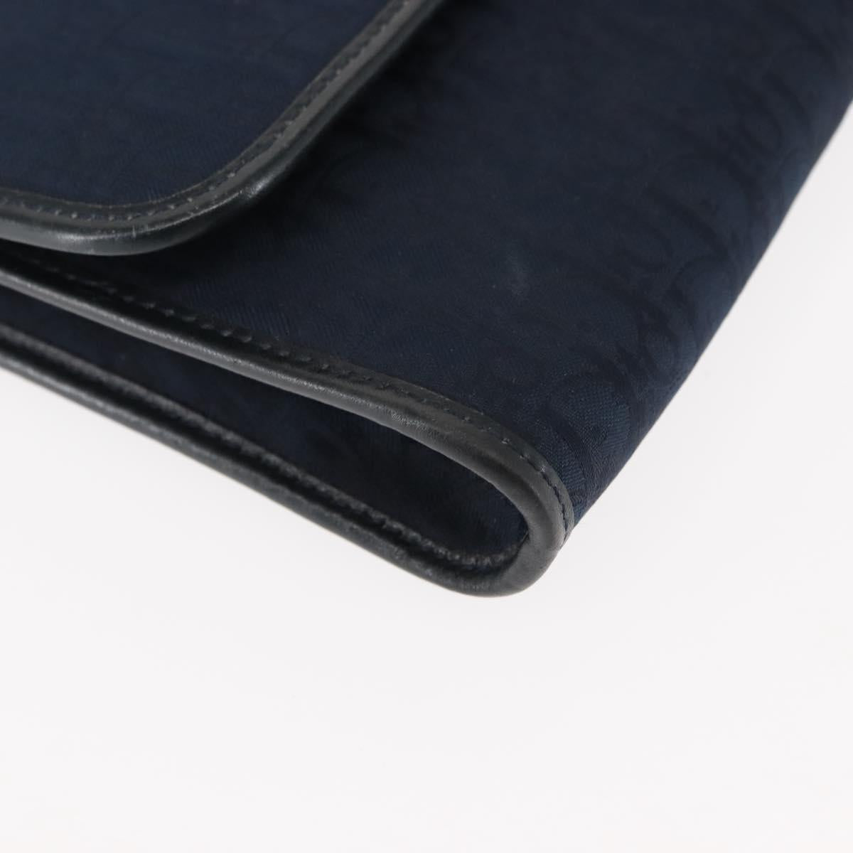 Christian Dior Trotter Canvas Chain Shoulder Bag Navy Gold Auth 146428