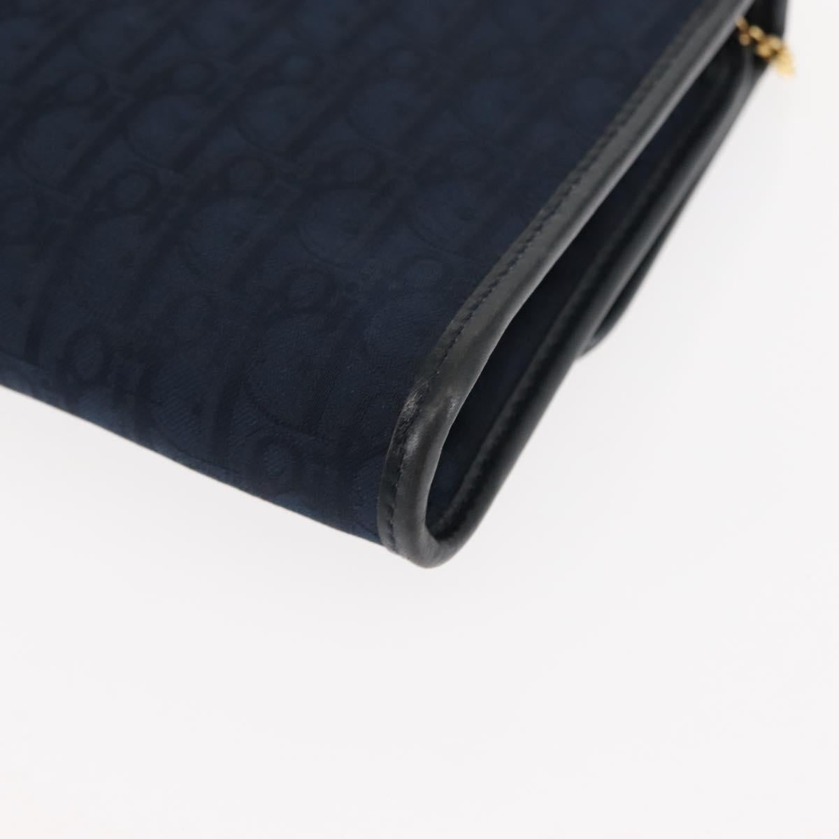 Christian Dior Trotter Canvas Chain Shoulder Bag Navy Gold Auth 146428