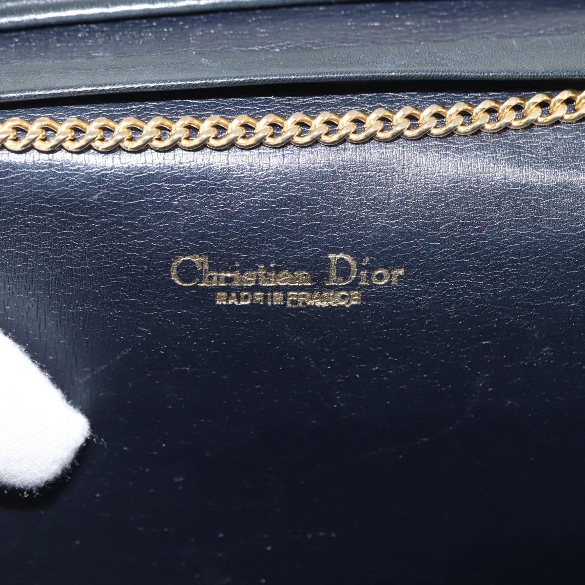 Christian Dior Trotter Canvas Chain Shoulder Bag Navy Gold Auth 146428