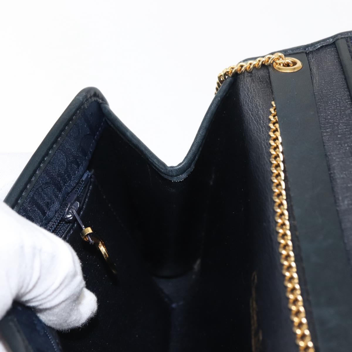 Christian Dior Trotter Canvas Chain Shoulder Bag Navy Gold Auth 146428