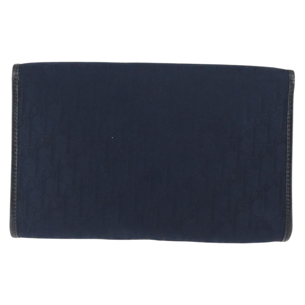 Christian Dior Trotter Canvas Chain Shoulder Bag Navy Gold Auth 146428