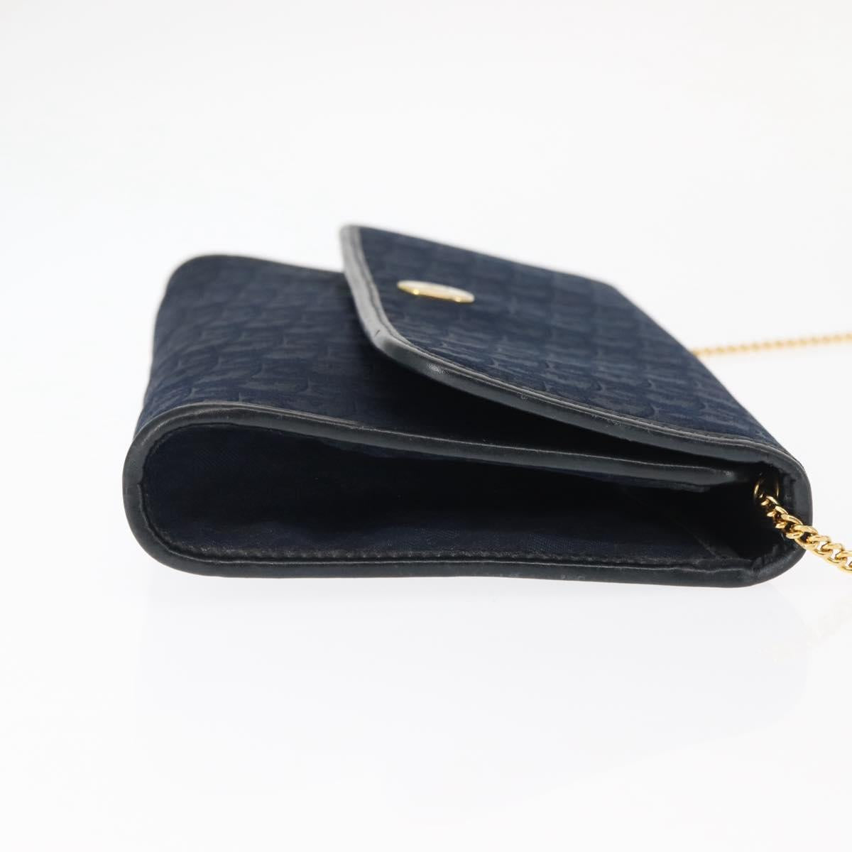 Christian Dior Trotter Canvas Chain Shoulder Bag Navy Gold Auth 146428
