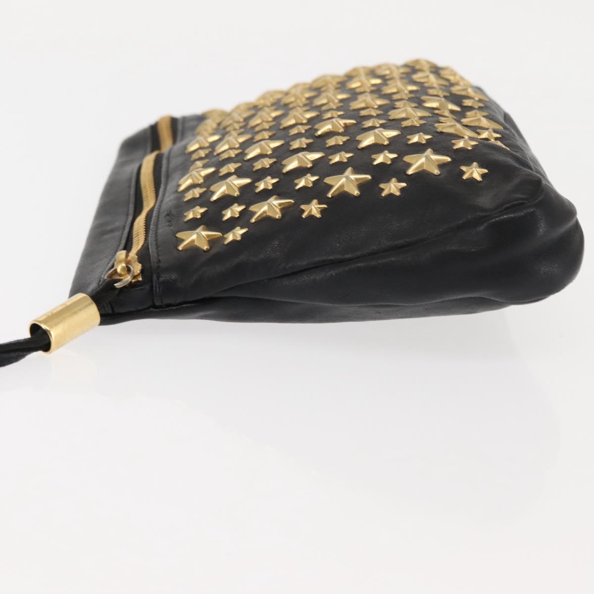 Jimmy Choo Studs Clutch Bag Leather Black Gold Auth 146429