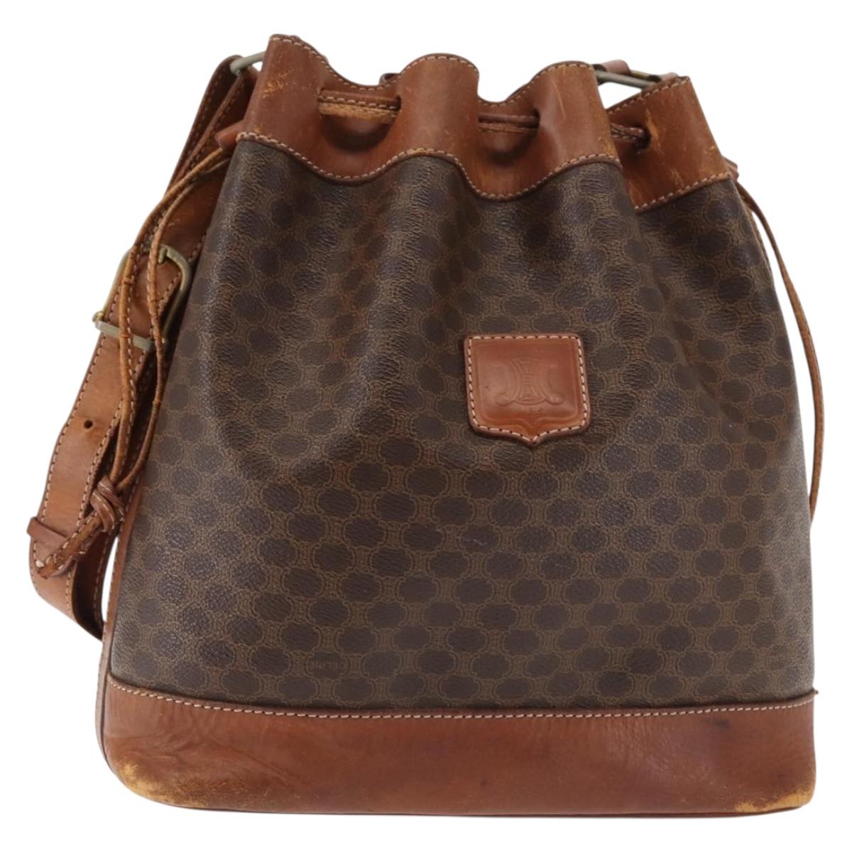 CELINE Macadam Canvas Shoulder Bag PVC Brown Gold Auth 146431
