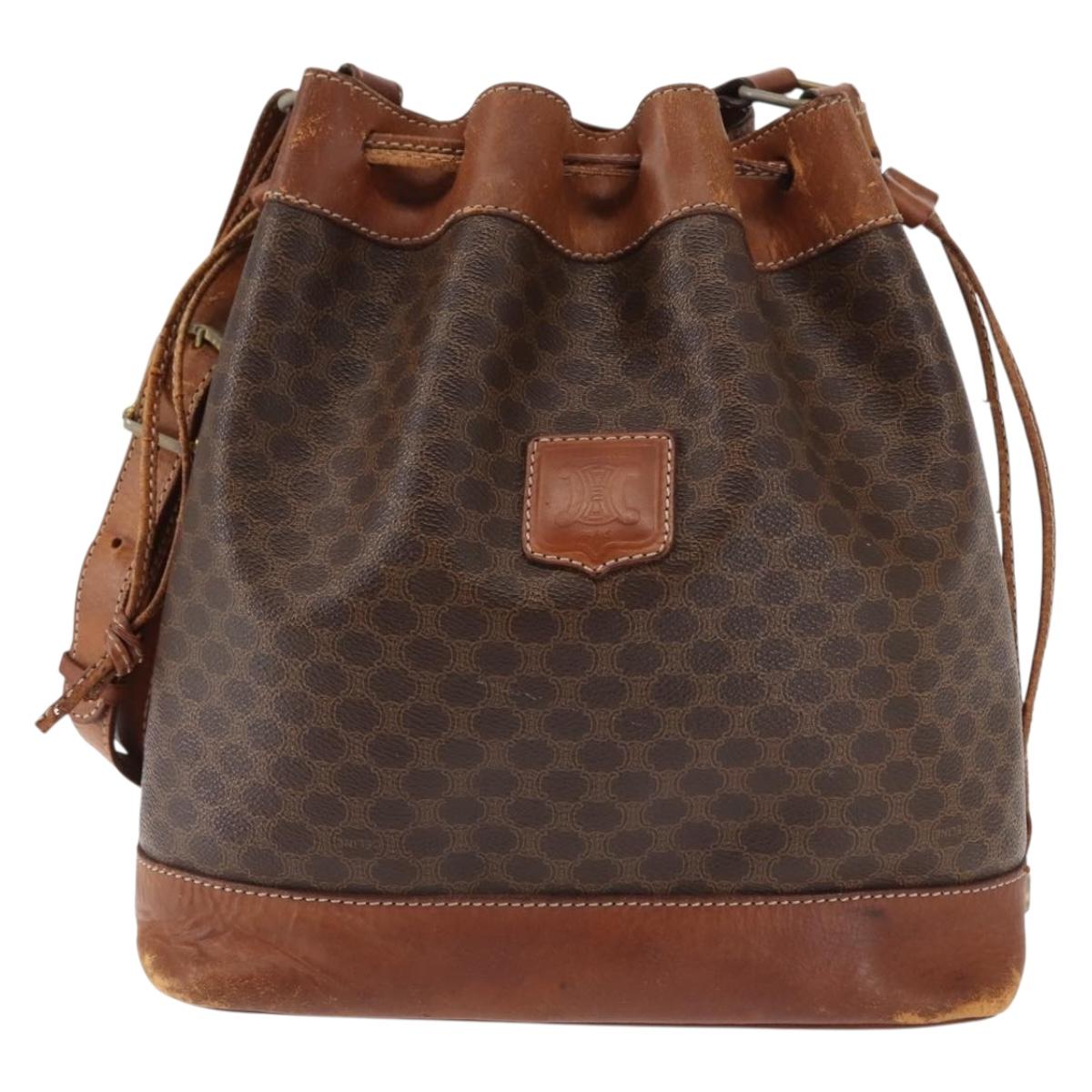 CELINE Macadam Canvas Shoulder Bag PVC Brown Gold Auth 146431