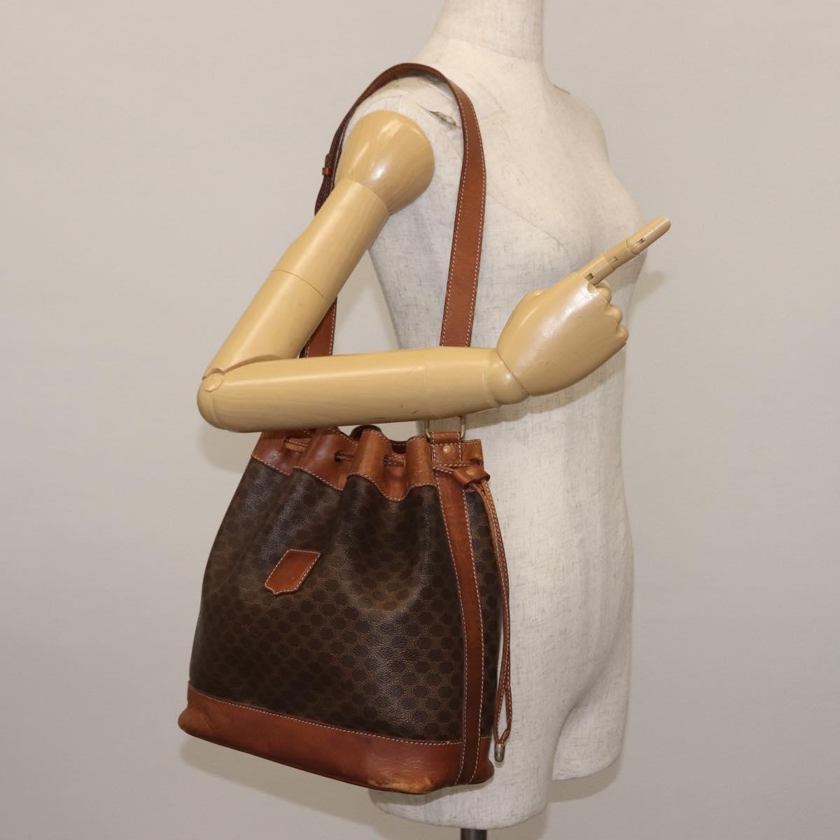 CELINE Macadam Canvas Shoulder Bag PVC Brown Gold Auth 146431