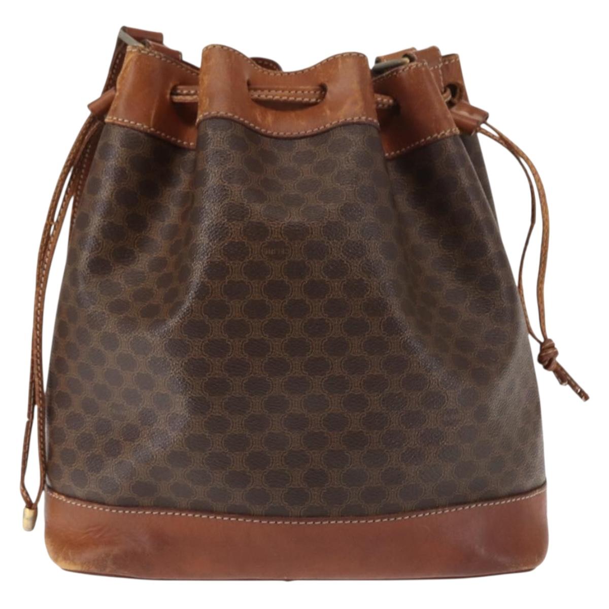CELINE Macadam Canvas Shoulder Bag PVC Brown Gold Auth 146431