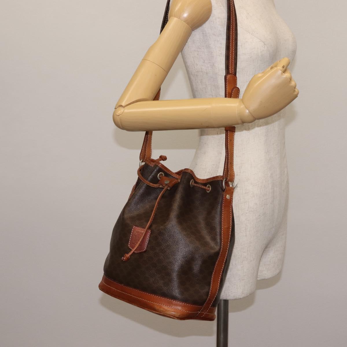 CELINE Macadam Canvas Shoulder Bag PVC Brown Gold Auth 146432