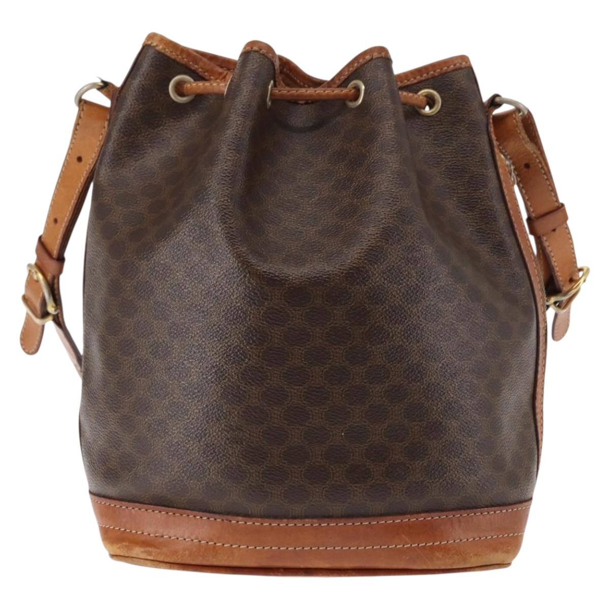 CELINE Macadam Canvas Shoulder Bag PVC Brown Gold Auth 146432