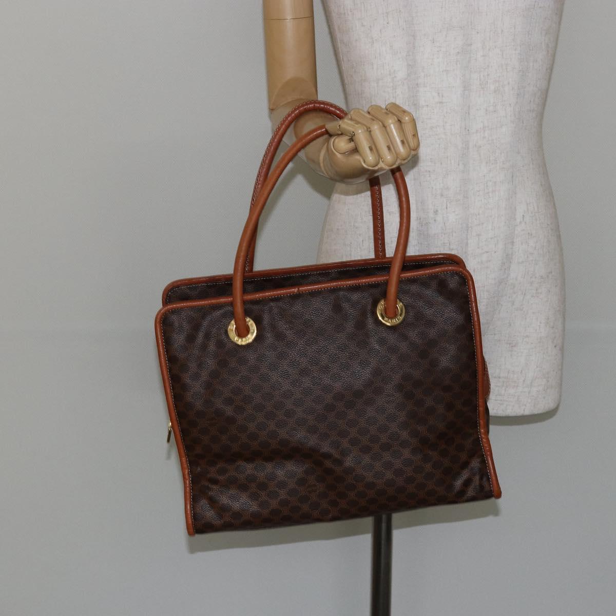 CELINE Macadam Canvas Hand Bag PVC Brown Gold Auth 146433