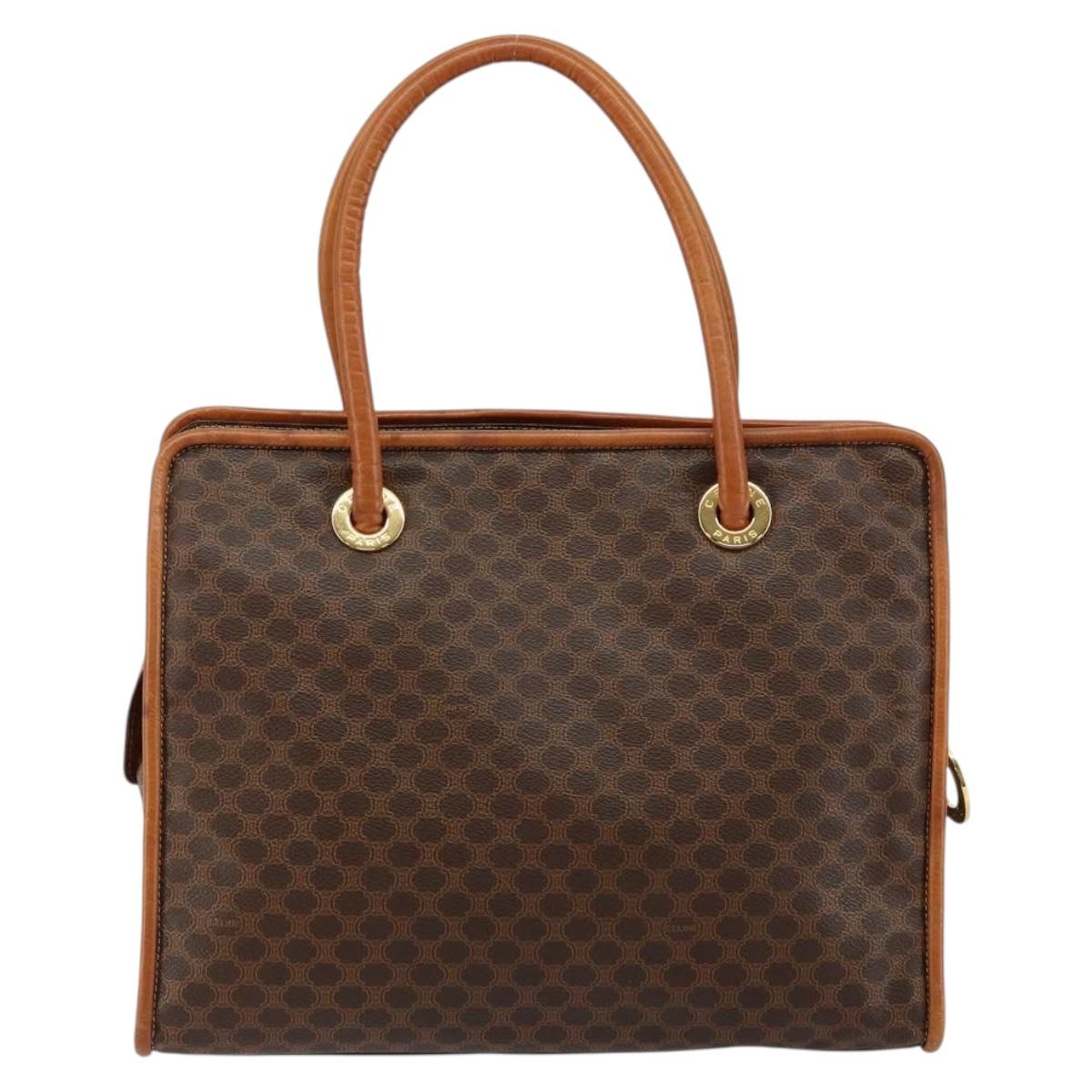CELINE Macadam Canvas Hand Bag PVC Brown Gold Auth 146433