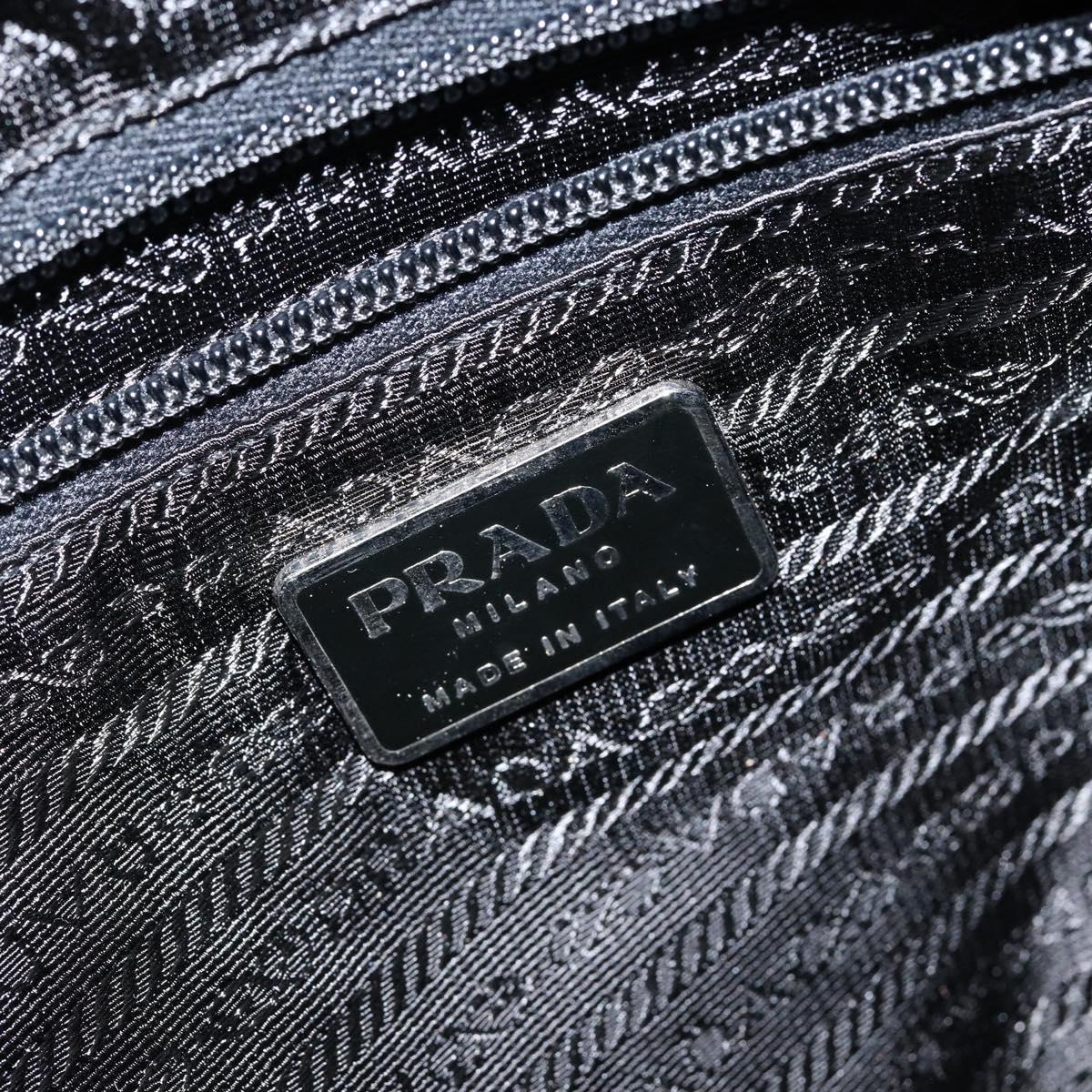 PRADA Tote Bag Nylon Black Silver Auth 146435