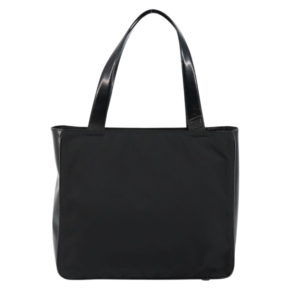 PRADA Tote Bag Nylon Black Silver Auth 146435