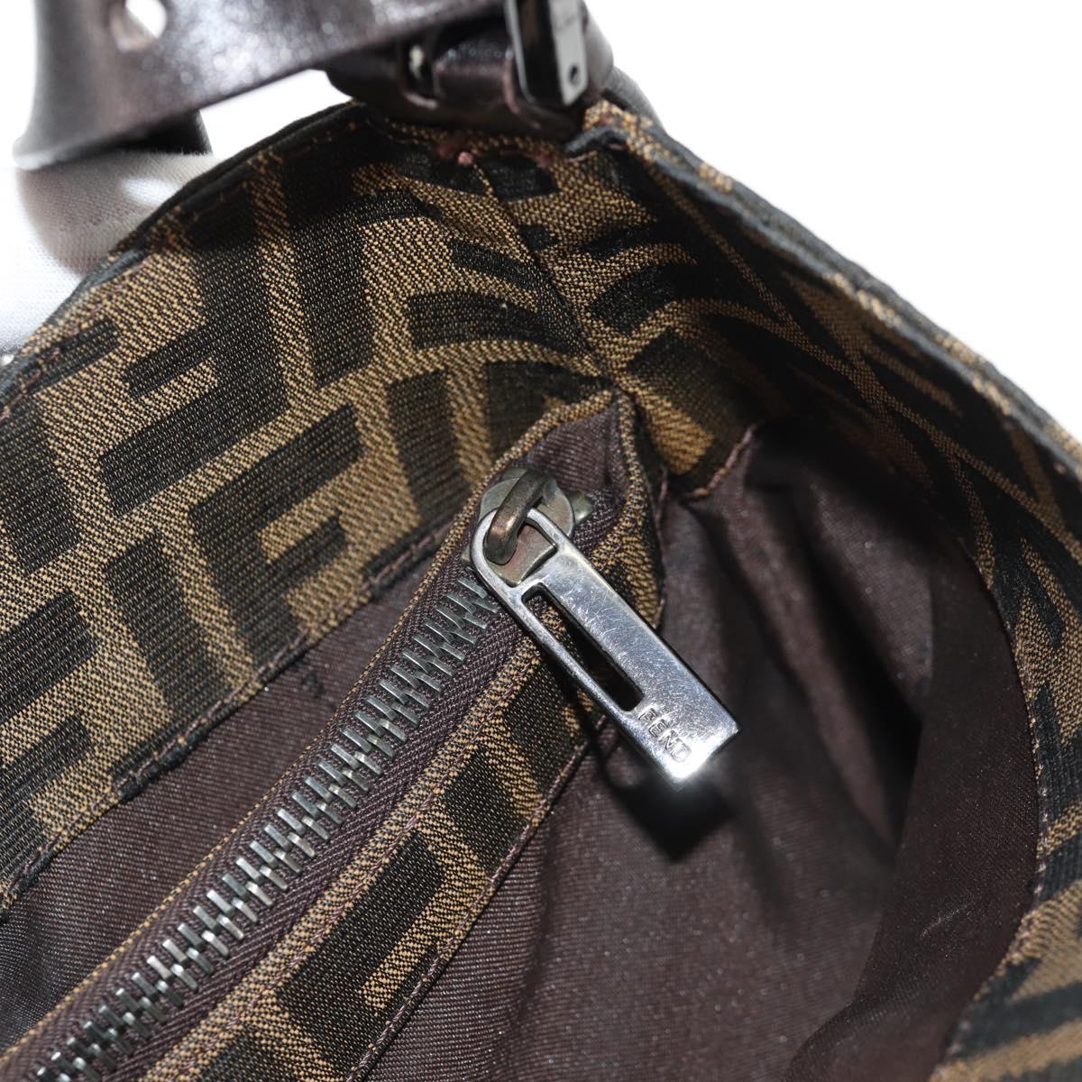 FENDI Zucca Canvas Mamma Baguette Tote Bag Black Brown Auth 146437V